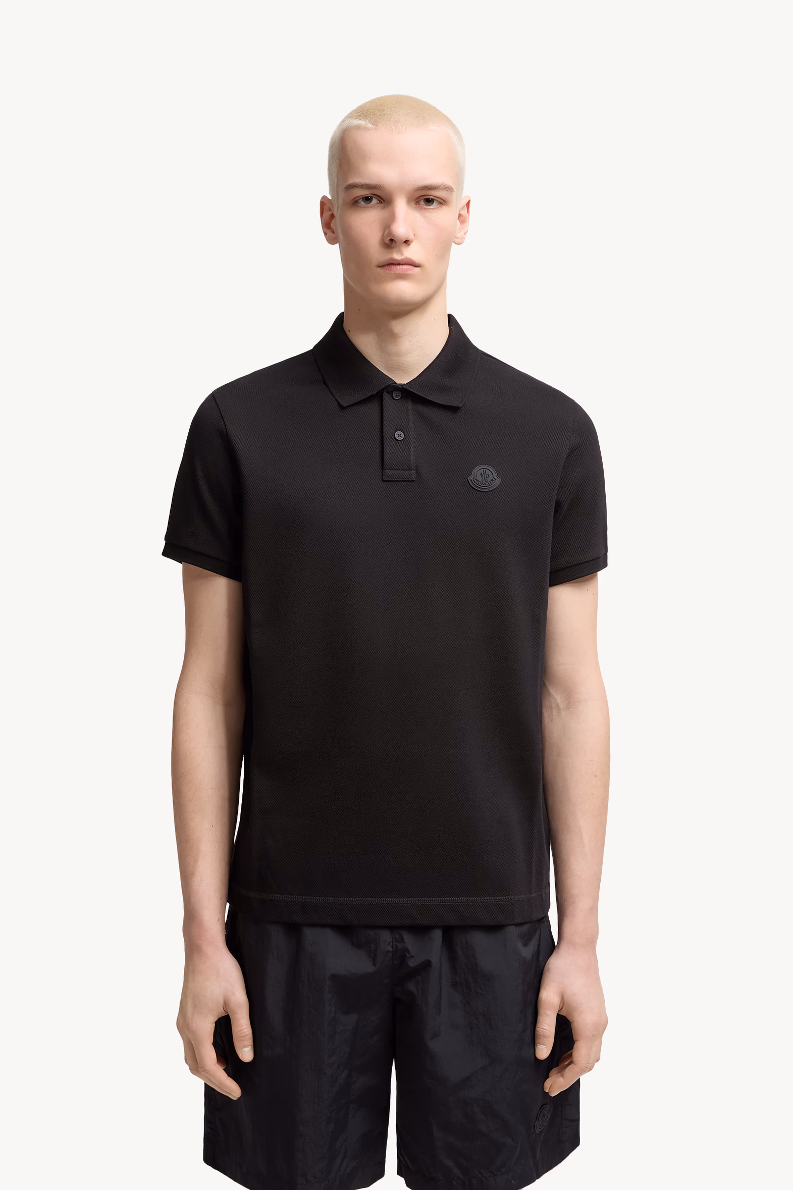 Logo Patch Cotton Piquet Polo Shirt Men Black Moncler 3
